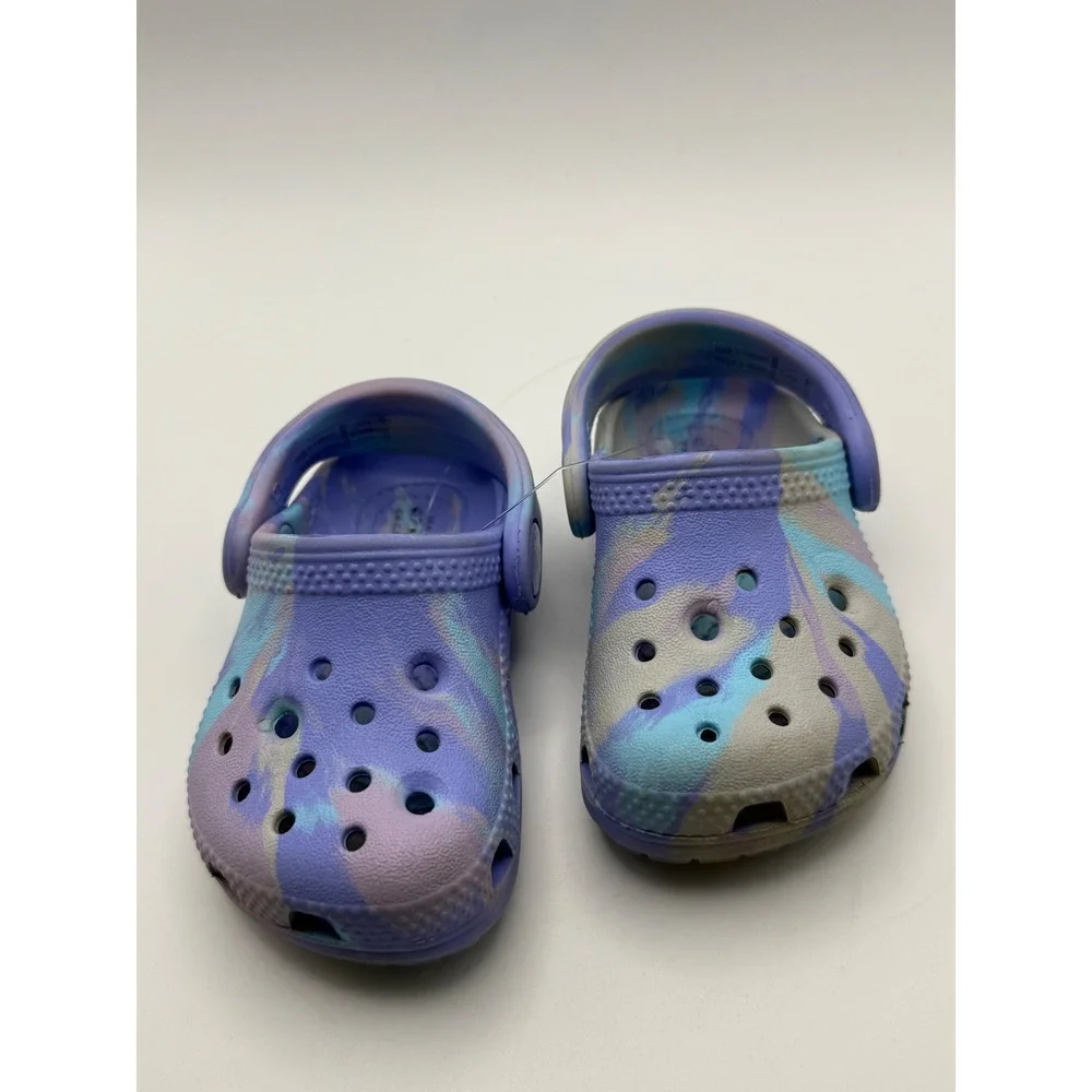 Crocs Kids Classic Clog Purple Blue Marble Swirl Slip On Shoes Size C4‎